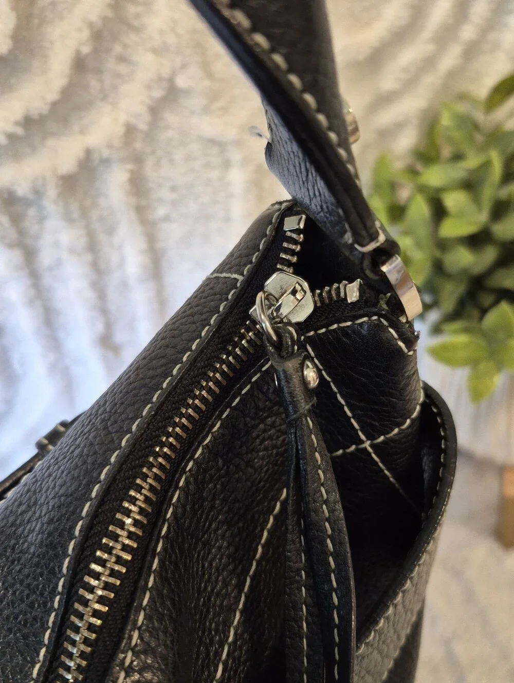 Vtg Charles David Genuine Leather Black Shoulder Bag Handbag Purse Y2K Hobo